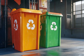 waste sorting, emphasizing environmental responsibility and sustainability. The design features clear, minimalistic symbols for recycling and separating waste, promoting eco-friendly practices 