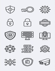 Cyber security element icons and logo