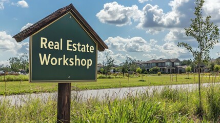 Obraz premium Real Estate Workshop Sign in Suburbia