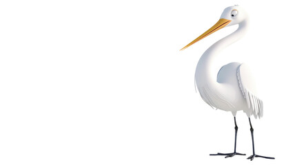 White Stork Bird Character Isolated on Png Background.