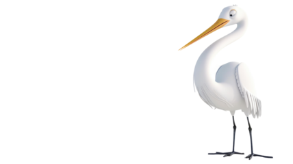 White Stork Bird Character Isolated on Png Background.
