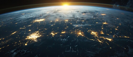 Obraz premium A view of the Earth from space, with the sun rising in the background