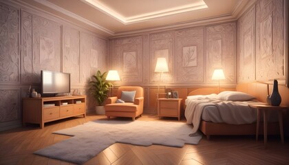 Fototapeta premium Photo interior modern design room 3d illustration;