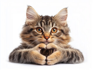 Fototapeta premium cat making heart with hands