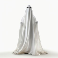 Naklejka premium Classic Ghost Figure for Halloween Decoration to create an eerie and festive atmosphere. isolated on white background. Costume concept or horror movie character