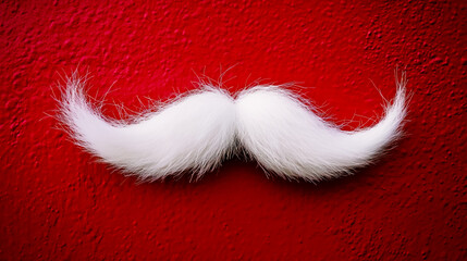 A white furry moustache on a red wall.