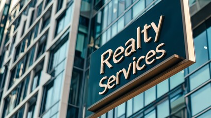 Fototapeta premium Modern Office Building with Realty Services Sign