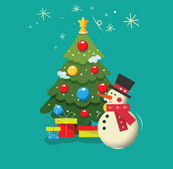 Christmas tree and Snowman Illustrator 