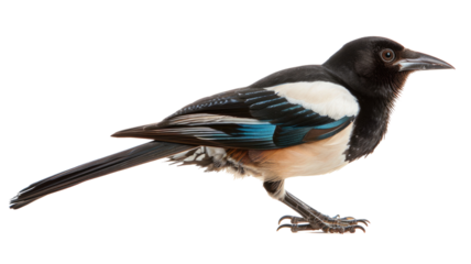 Magpie bird perched on png background.