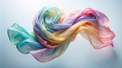Obraz premium Soft silk scarf with pastel colors gently floating in the air, silk, scarf, pastel, colors, gentle, waving, air, fabric