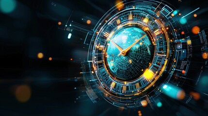 An abstract representation of the earth as a clock with the hands pointing to 'disarmament time'