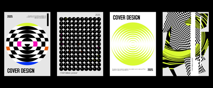 Posters with silhouette minimalistic basic figures, extraordinary graphic assets of geometrical shapes swiss style, Modern minimal monochrome print brutalist.