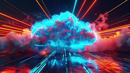 Neon Cloud in a Digital Landscape