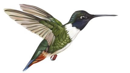 Flying Colorful Hummingbird Isolated on Png Background.