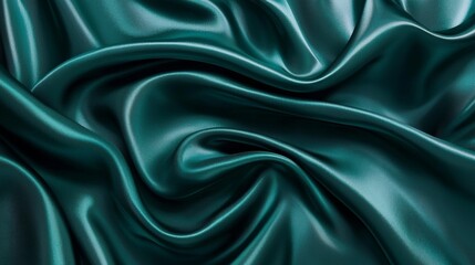 Obraz premium Teal green silk satin with soft folds. Luxurious background with space for design. Web banner for birthday, Christmas, Valentine's Day, or New Year's.