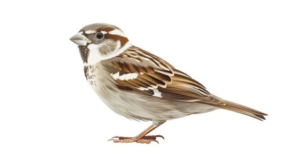 Fototapeta premium Sparrow Bird Character Perched on Png Background.