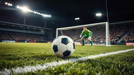 Soccer Ball Near Goalkeeper on Grass Field at Night