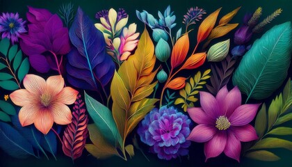  Beautiful flower composition for wallpaper. Generated image