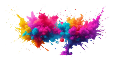Multicolor powder explosion on White background. Colored cloud. Colorful dust explode. Paint Holi. colorful rainbow Holi paint color powder explosion with bright colors isolated white background.	