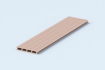 Decking board on gray background. Building materials. Siding planks. Modern composite panel for terrace. Home renovation. 3d render
