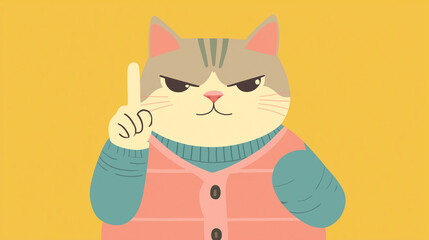 Obraz premium Curious Chubby Cat: Feline Making the Index Finger Gesture