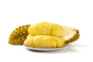 Fresh Durian flesh isolated on white background. Clipping path.