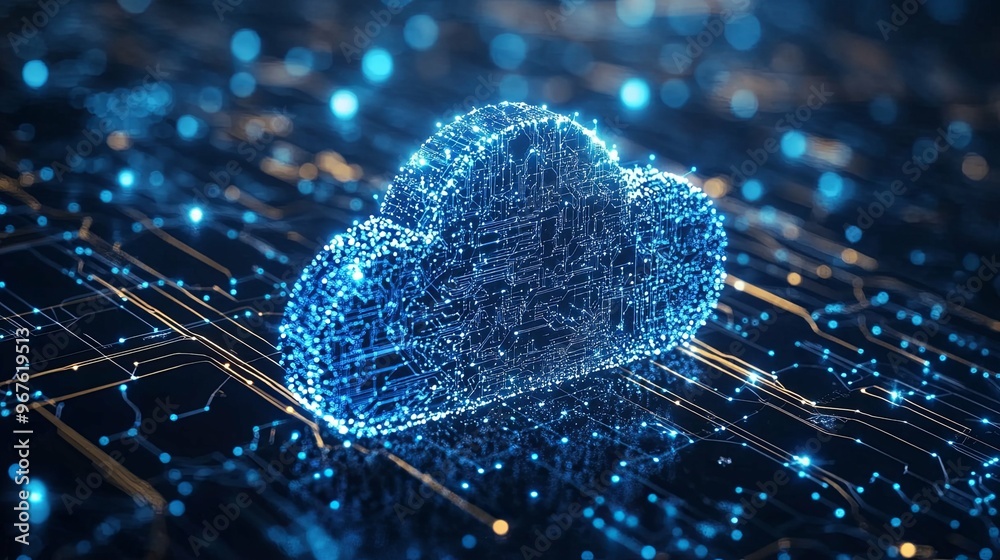 Wall mural digital cloud network on circuit board