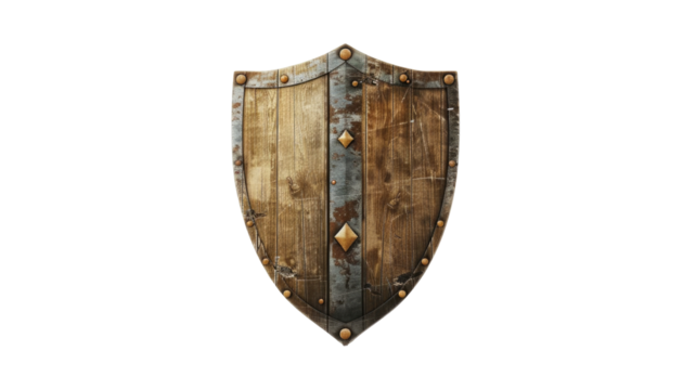Security and protection brass metal shield 3d rendering isolated on png background.