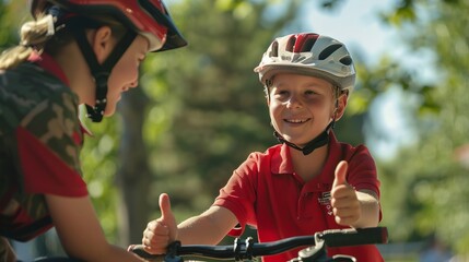 a realistic photograph quality image of an 8 year old kid on a sunny day sitting on a bicycle