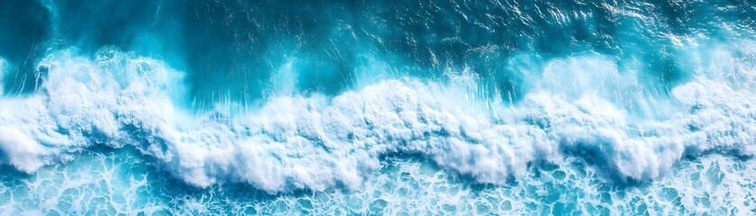 Obraz premium Aerial View of Ocean Waves Crashing Blue Water Background