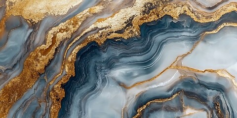 Obraz premium Close-up of Abstract Swirling Pattern in Blue and Gold Marble