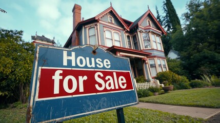 Fototapeta premium For Sale Sign in Front of Victorian Home
