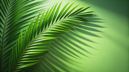 Obraz premium Abstract green background with sunlight and palm leaf shadow, perfect for product presentation , minimal, showcase, modern