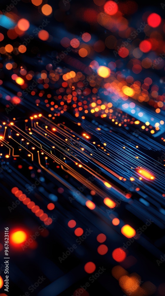 Leinwandbilder abstract futuristic background with glowing circuits and vibrant bokeh lights, perfect for technolog
