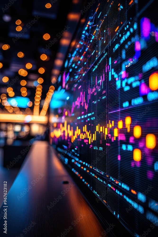 Leinwandbilder abstract image of a financial trading screen with colorful data graphs, representing stock market an