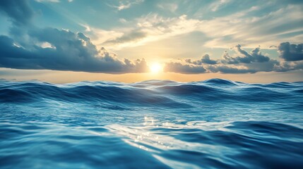 Fototapeta premium Ocean Waves Sunset Sky Background