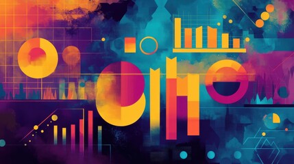 Obraz premium Vibrant abstract background featuring colorful shapes and graphs, perfect for business and creative projects.
