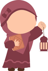 Muslim Girl Hold Quran and Lantern Muslim Girl Hold Lantern for Ramadan Greeting Card or Islamic Celebration