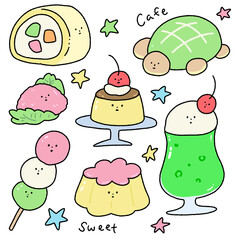 set of Japanese dessert illustration