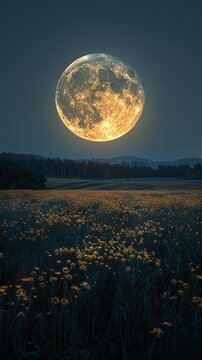 The moon casts an eerie glow over the landscape, creating a sense of mystery and intrigue