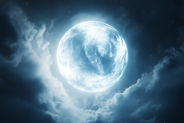 A ghostly and transparent planet Earth with an ethereal presence radiates a mystical glow