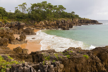 Cantabria, Spain, landscapes along short coastal walk between two town beaches Playa de Ris and...