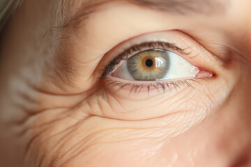closeup of  senior elder eyes with  Wrinkled, Vision and eyesight, beauty and cosmetic.
