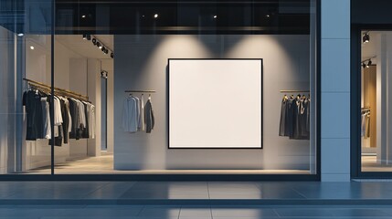 retail clothing shop entrance with empty billboard for advertisement mockup perfect for branding and promotion in fashion stores and urban storefronts