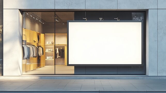 empty billboard at the entrance of a clothing shop ideal for advertisement mockup and retail promotion showcasing blank signage for fashion marketing and branding