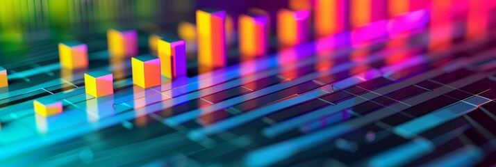 Fototapeta premium Abstract colorful bar graph on a blue and purple background.