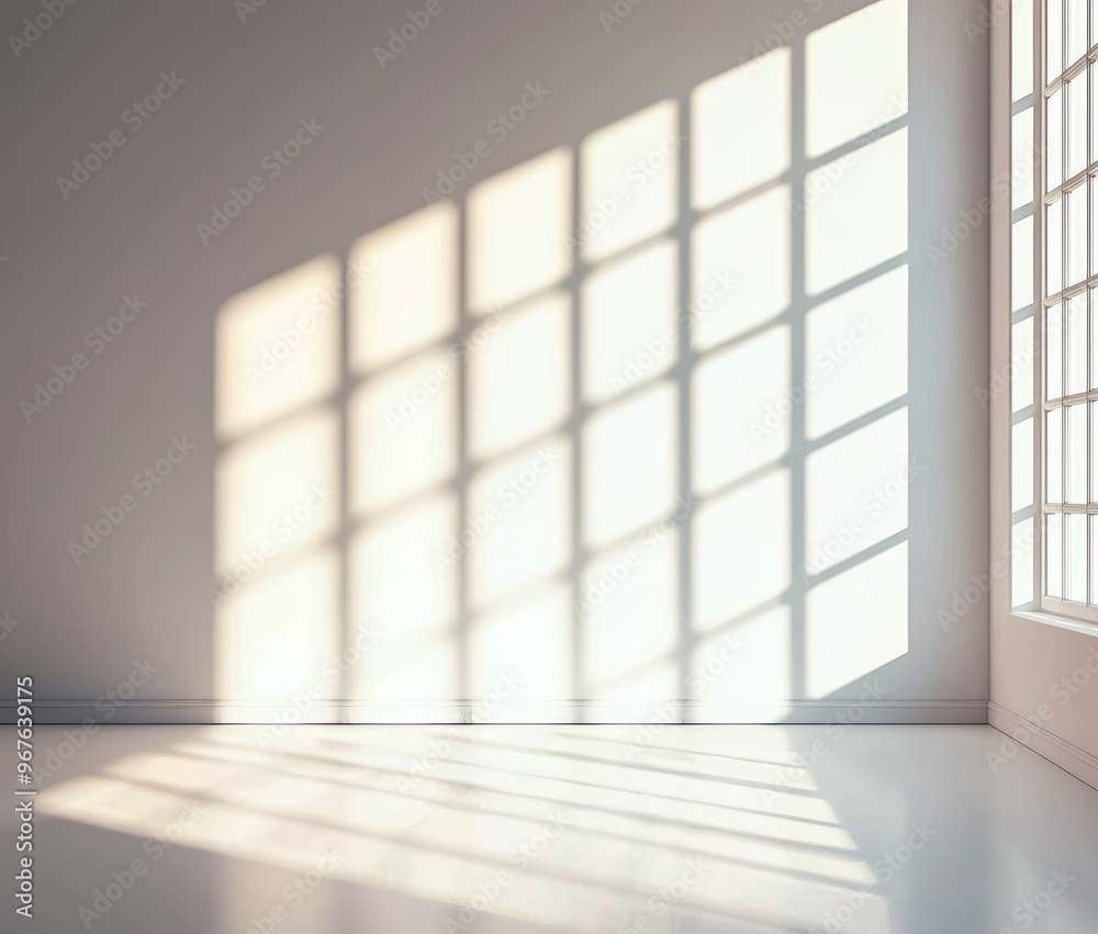 Poster leaves cast into a window, creating shadows on a wall of light