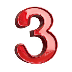 Naklejka premium Bright red number three on a plain background, cut out transparent