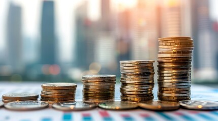 Stacked coins on a financial chart, representing growth and financial success.