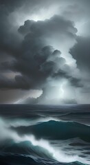 Fototapeta premium Stormy Seascape, Waves Crashing Under Dark Skies